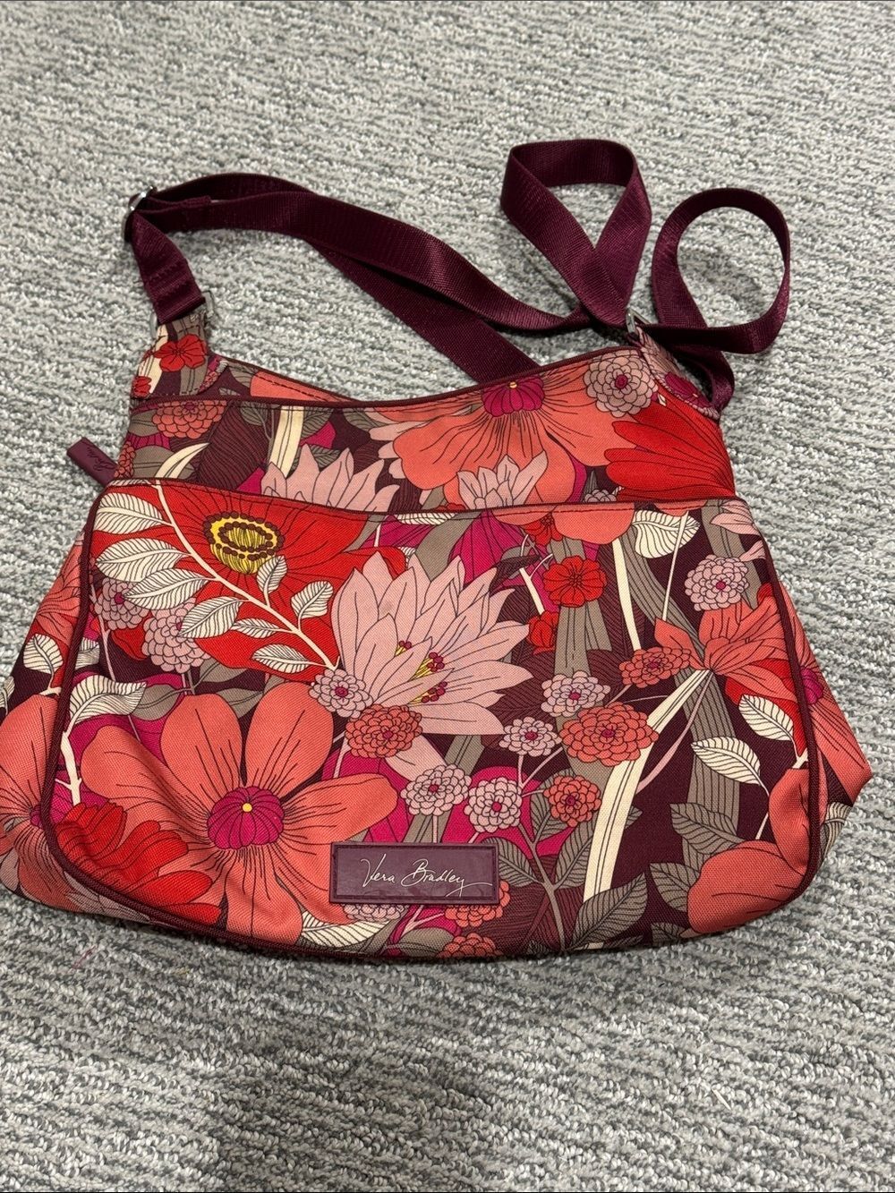 Vera Bradley Burgundy and Red Floral Crossbody Bag